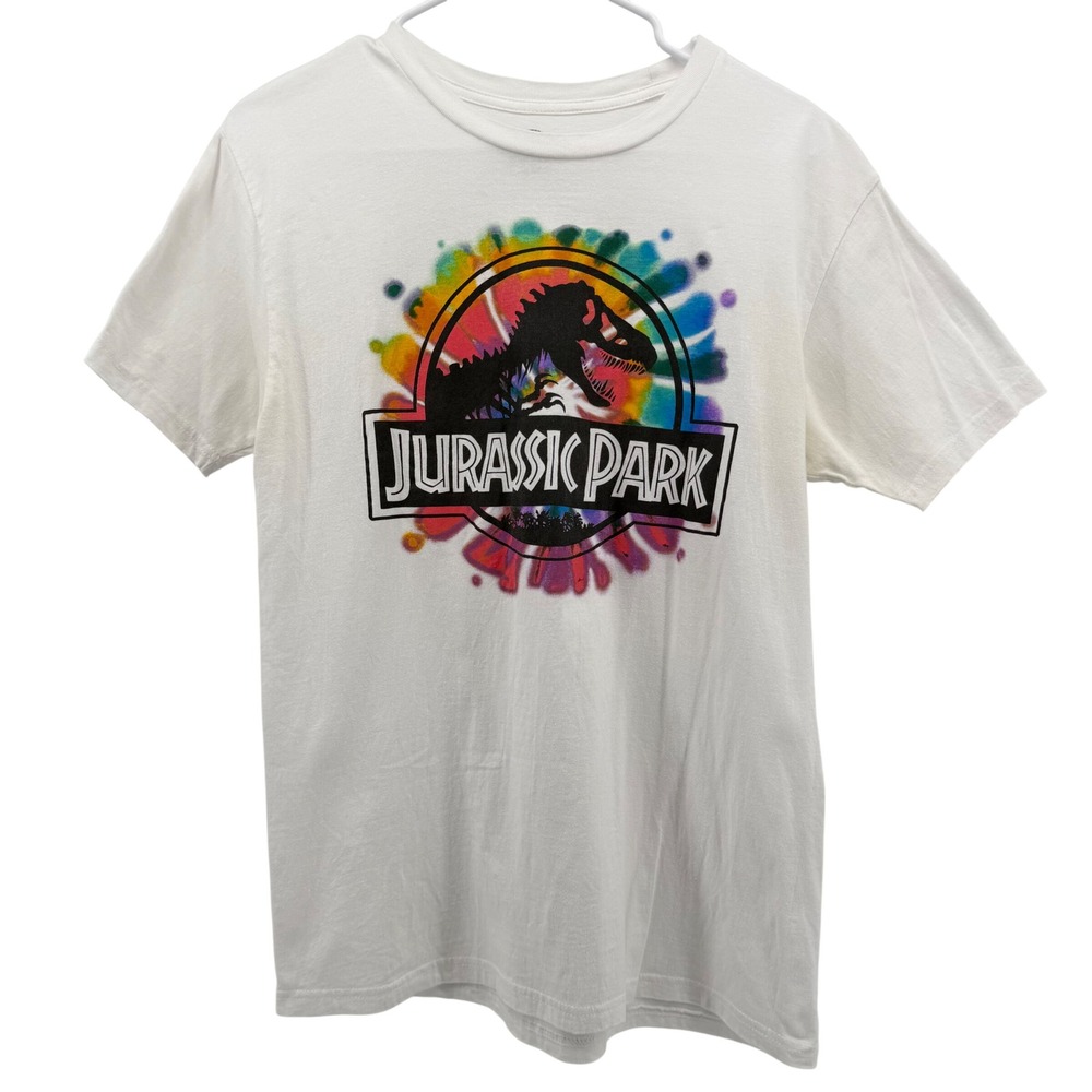 Jurassic World‎ Graphic T-Shirt Mens Medium White Tie Dye Splash Logo Tee